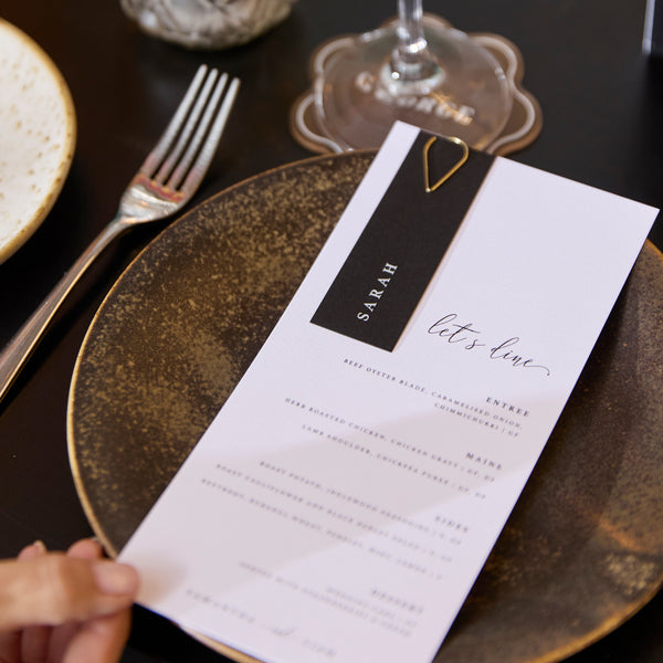 Printed Menus & Place Card Set with Paperclips