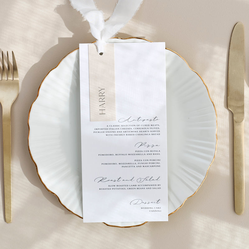 Printed Menus & Place Card Set with Ribbons