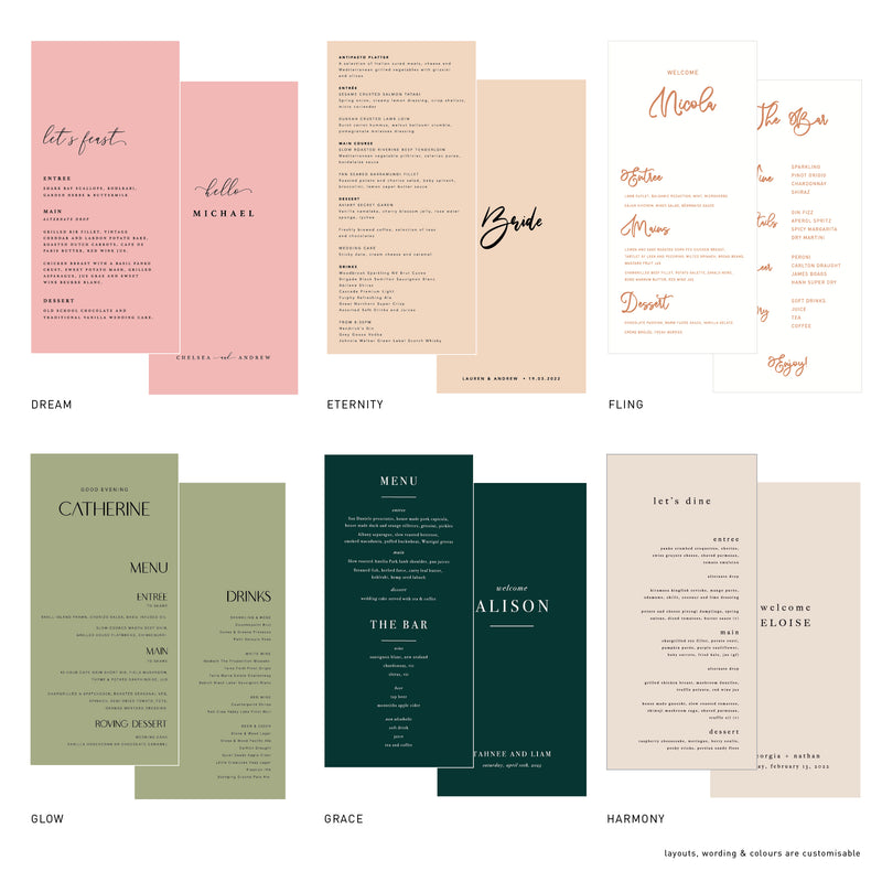 100x210mm Printed Menus