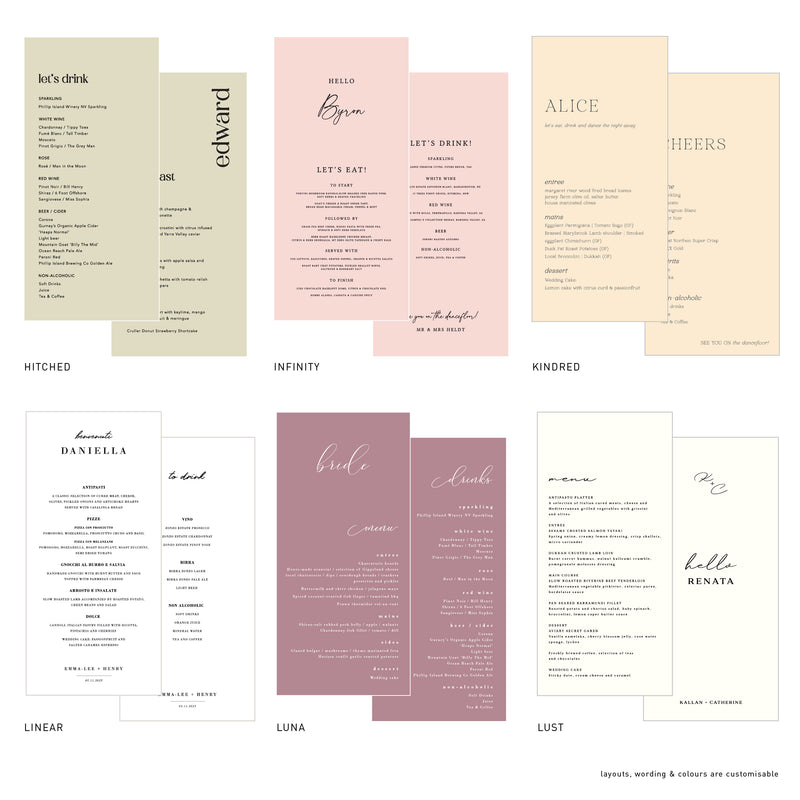 100x210mm Printed Menus